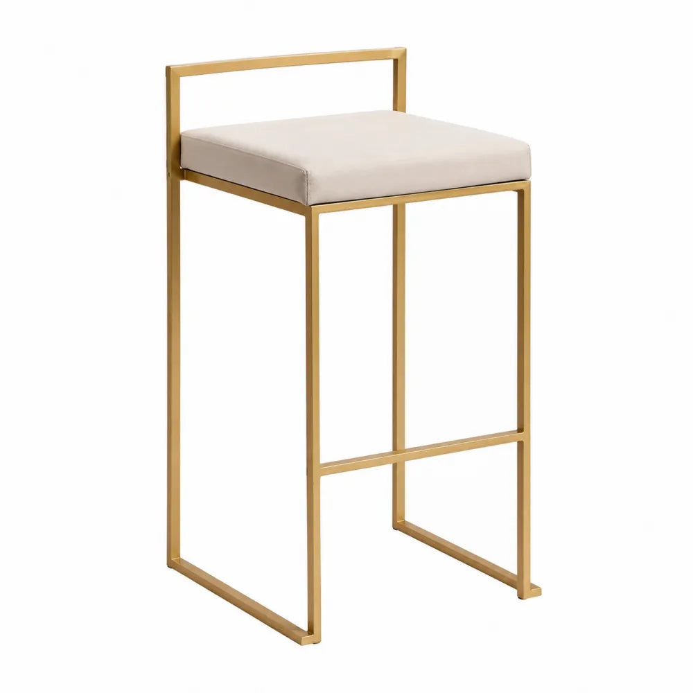 Taburete de barra con asiento de tela crema y estructura de acero dorado 75cm