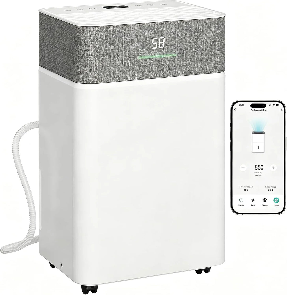 JUMMICO 20L/Tag, Luftaffugtere, luft affugter 20L / dag Smart WLAN Timer, Hvid, 20L, 38 dB, 4.3L