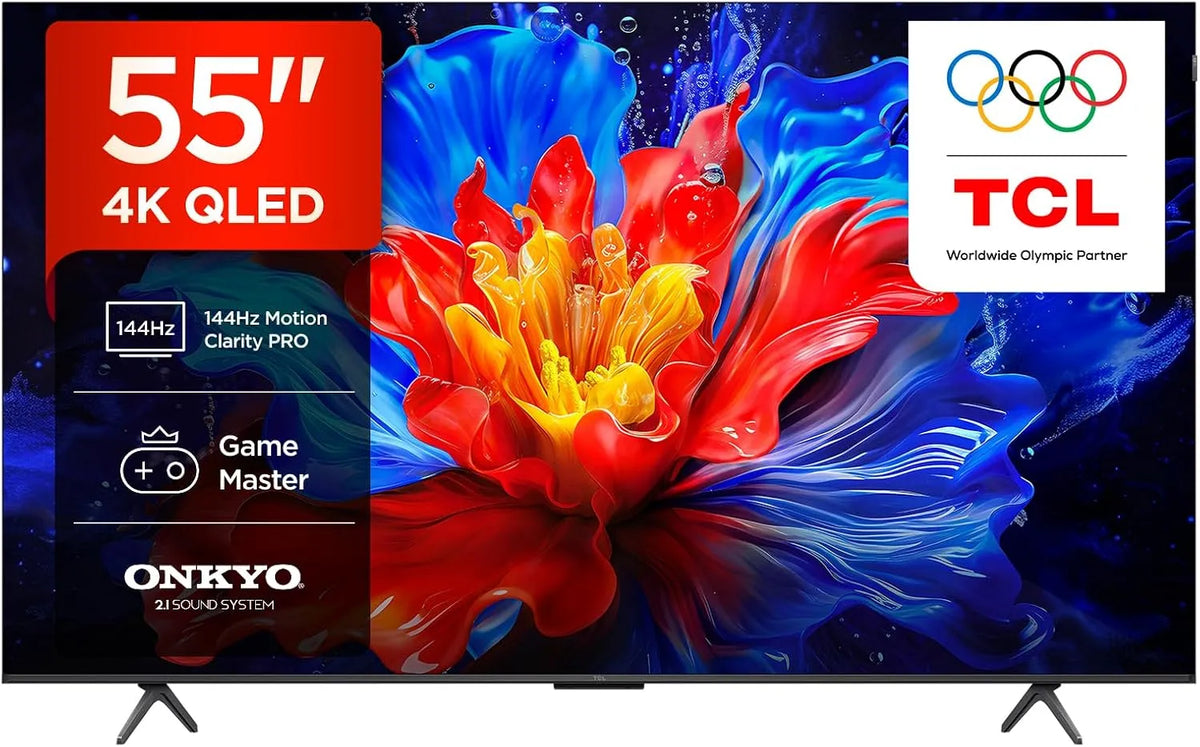 TCL 55P8K, TV'er, 55- tommer QLED 4K HDR UHD TV, Smart Google TV (Dolby Vision & Atmos, 144Hz, Sort, QLED, 4K, 120Hz