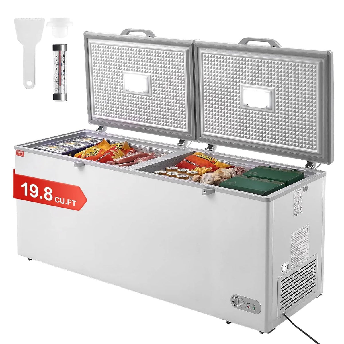VEVOR, Kummefrysere, fryser, 19, 8 kubikfod / 561 L fryser med delt top & dobbelt forseglet låg, Sort, 561 L, 2 l, 2.11 kW