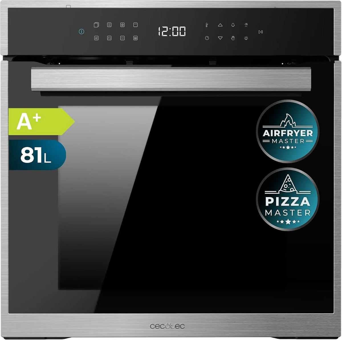 Cecotec P506000, Ovne, build- in ovn Pyrolytic 60 cm Bolero Hexa Edge A + 3400W, 81L kapacitet, 11, Sort / sølv, 60 cm, 3400W, 81L, 35 cm
