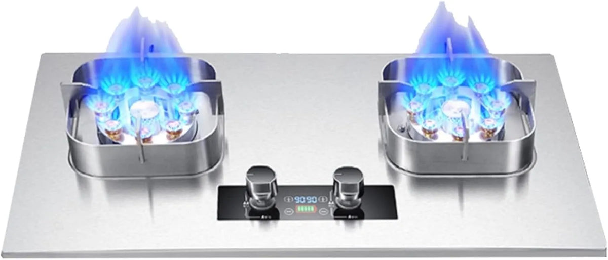 belund, Kogeplader, Gas komfur kogetop 2 brændere, rustfrit stål desktop og indlejret gas kogetop LPG, Sølv, 5.2 KW, 2.2 G