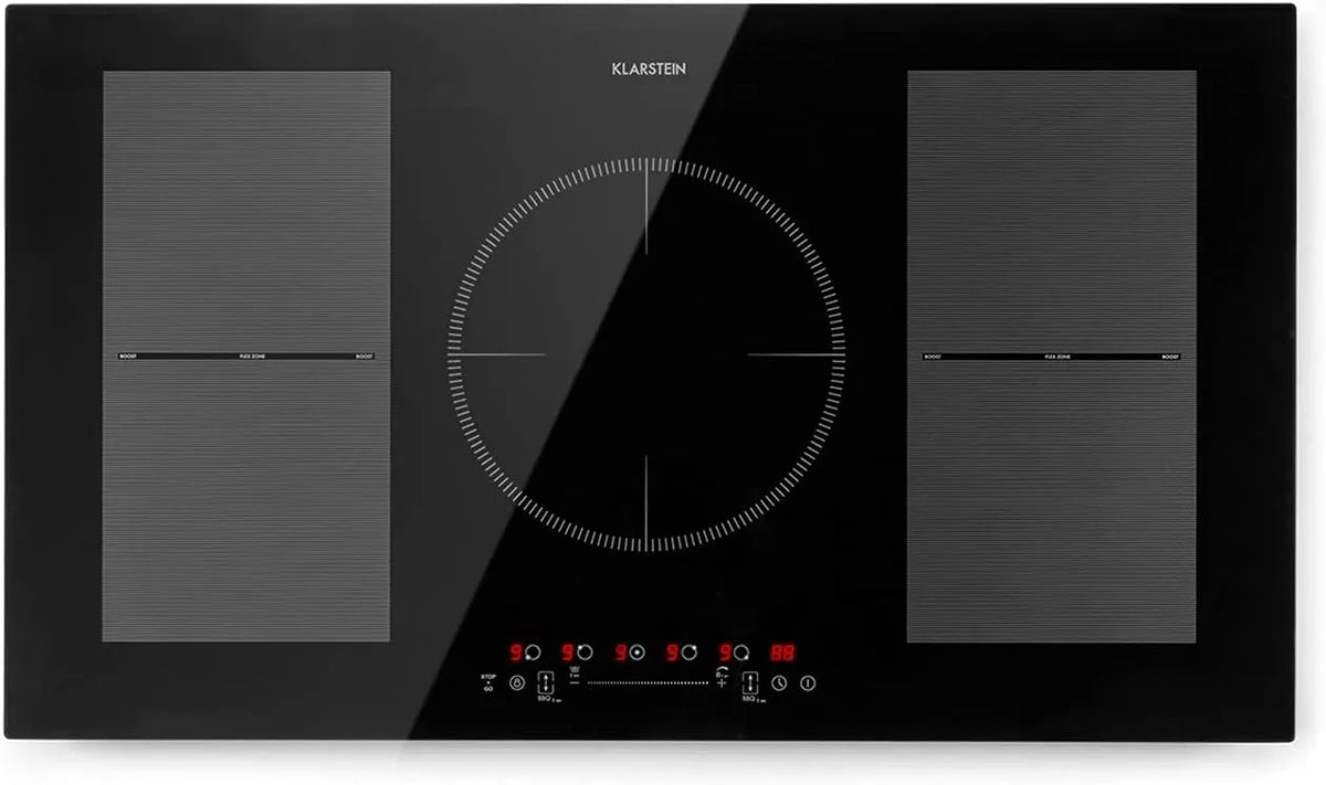 Klarstein, Kogeplader, induktionsspole, glasspole, induktionsspole med 5 plader, med berøringsskærm, Sort, 9300 W, 90 x 52 x 6 cm, 13.2 kg