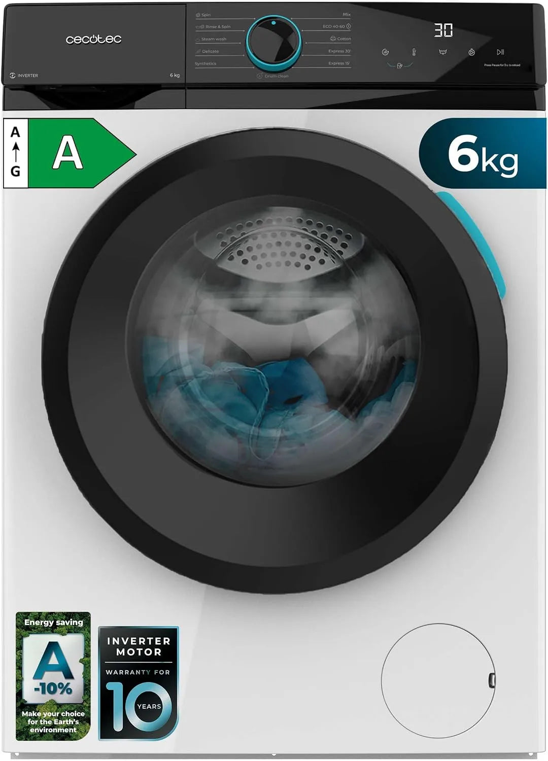Cecotec, Vaskemaskiner, vaskemaskine 6 kg Bolero DressCode 6160 Inverter, Hvid, 6 kg, 15 inch