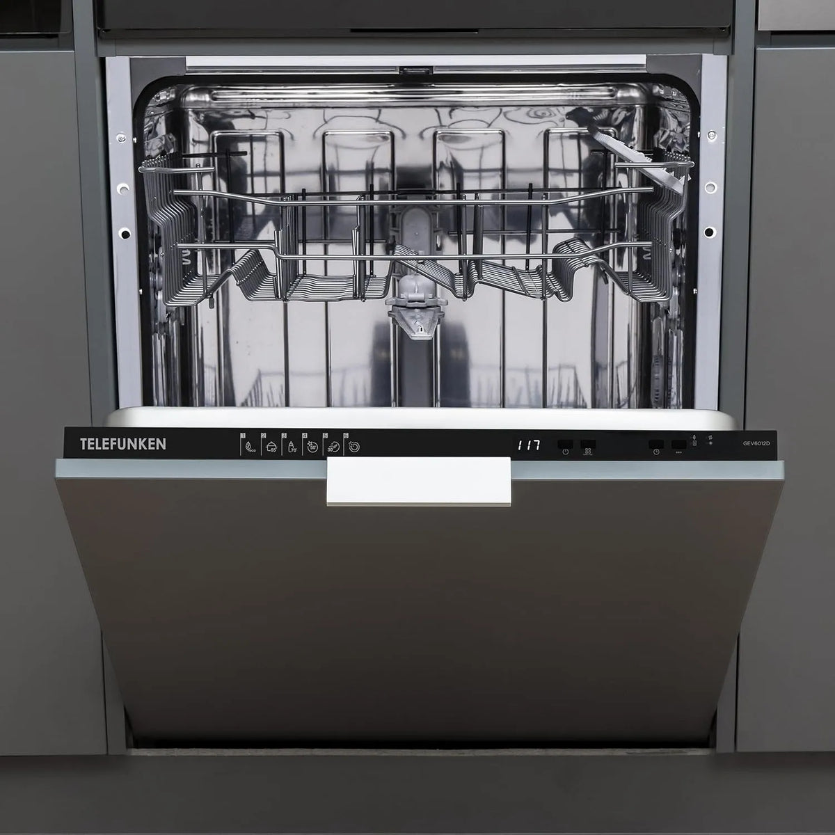 TELEFUNKEN GEV6012D, Opvaskemaskiner, 60 cm, opvaskemaskine 60 cm fuldt integrerbar 12 meterlofter, Sølv, 12 G, 5 cm, 0, 824 kW