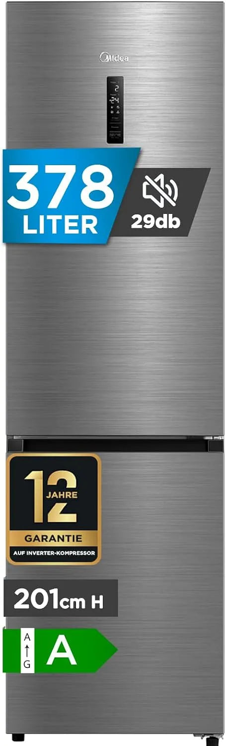 Midea MDRB521MGA46O, Køle-/fryseskabe, Mid Kombineret køleskabe -fryser 378 l, Nofrost, klasse A, Hvid, 378 l, 113 kW, 29 dB, 201 x 59