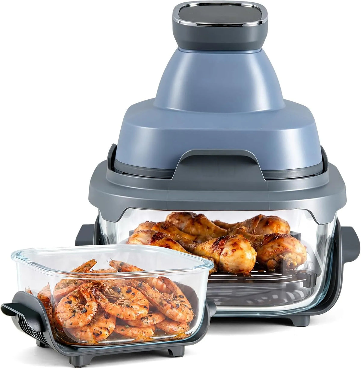 LIFEZEAL 6-in-1 in-1, Airfryere, Transportable 6- varmluftsfritter, 4 L & 1.7 L udskiftelige glasbeholdere med, Blå, 1 L, 1 v, 4 L, 1.7 L