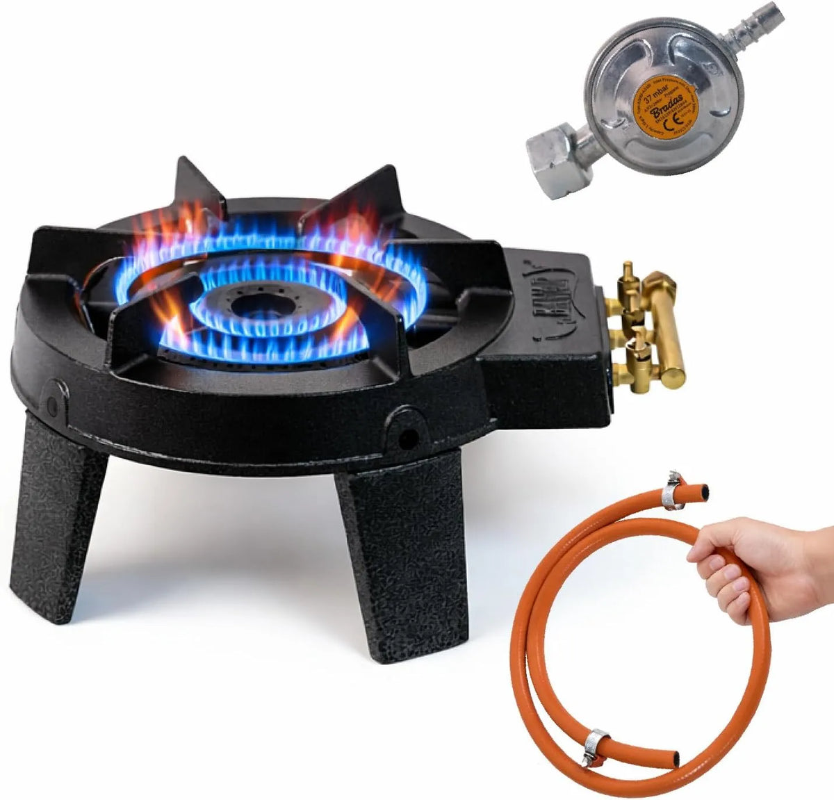 Neruma 3-Ring-Brenner 3-ring, Støbejern gaskomfur, brænder, 7 kW, Udendørs & Camping, Sort, 509 g, 8 cm, 18 cm