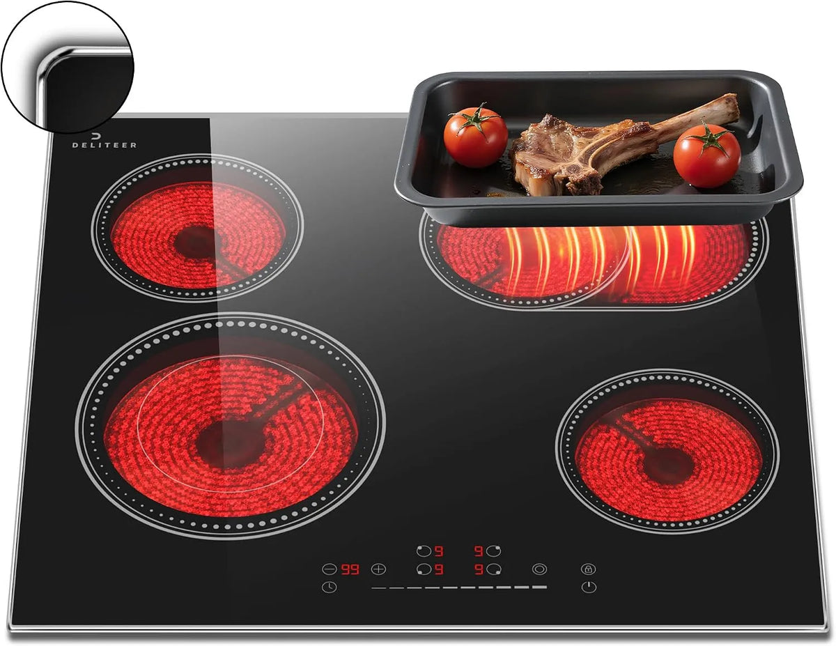 DELITEER Coost4, Kogeplader, Autark Glasse Keramisk Panels med ramme & oval og dobbelt zone, Sort, 4 v, 27cm, 13, 8 cm, 23 cm