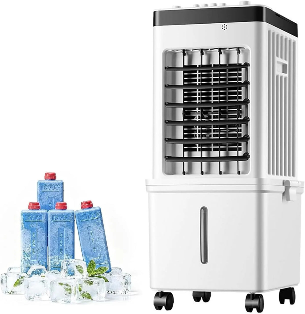 DJJYCTNM 15-Liter-Tank 15-liter, Mobile klimaanlæg Uden udstødningsslange, fordampningskøler med 3 hastighedsniveauer, Hvid, 240 V