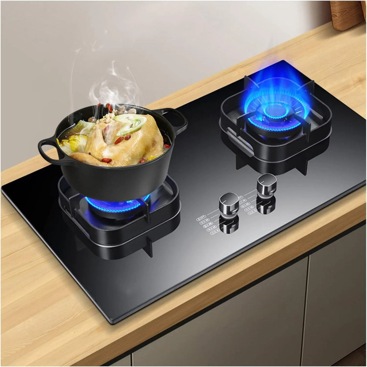 belund, Kogeplader, Gas komfur kogetop 2 brændere, rustfrit stål komfur desktop og indlejret gas, Sort, 5.2 KW, 2.2 G
