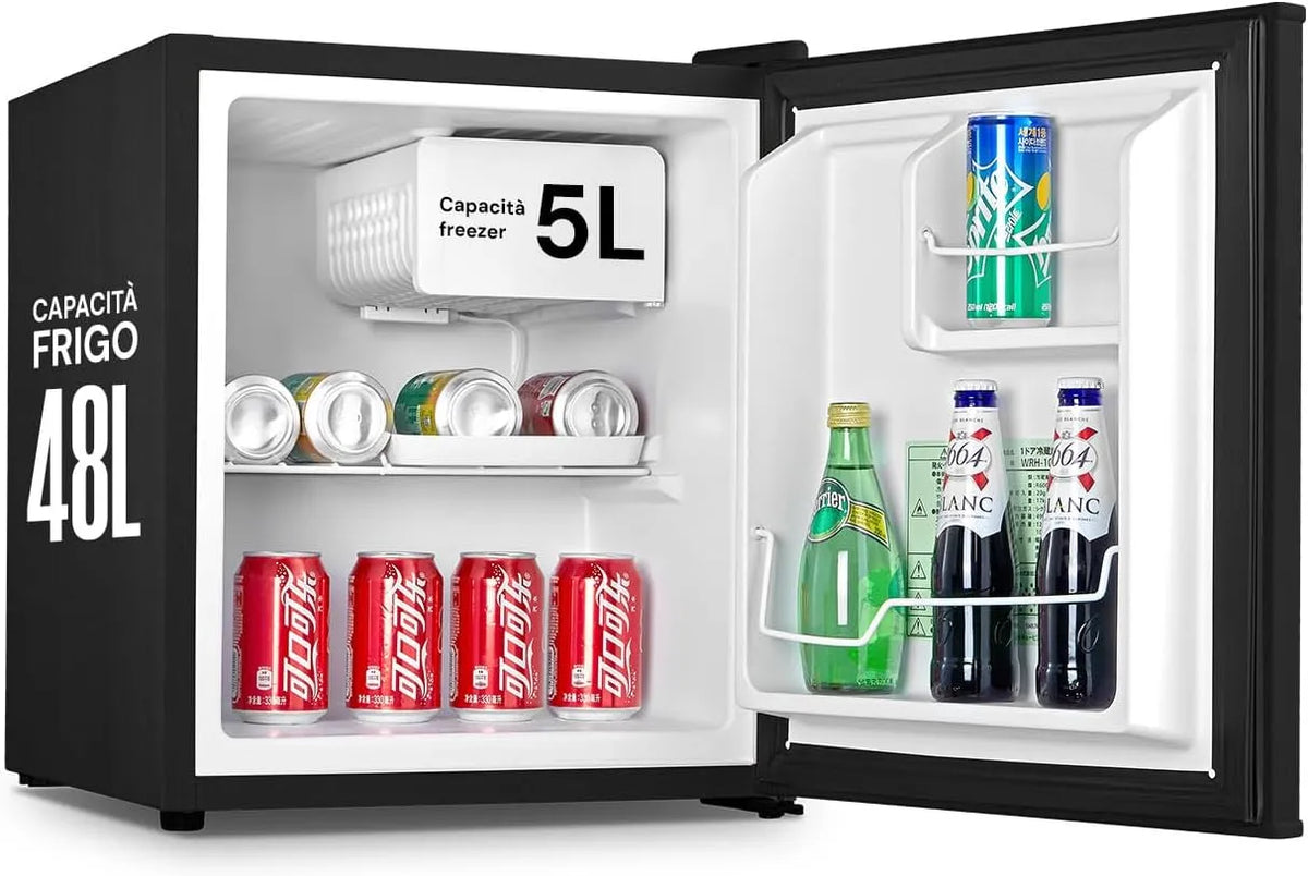 Wintem, Minikøleskabe, Minifridge Bar sort 48L med fryser 5L - kølekapacitet 0 ° / 10 ° C, Sort, 48L, 5L, 85W, 44 x 47 x 53 cm