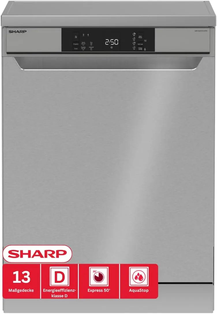 SHARP QW-NA1CF47DS-DE NA1CF47DS, Opvaskemaskiner, 60 cm, QW- - DE Aftagelig opvaskemaskine (60cm), (13 place settings, EEK D), (4, Sølv