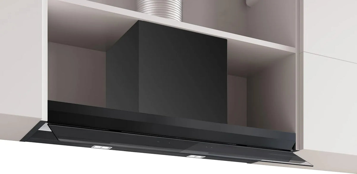 Bosch DBB97DP60, Udtræksemhætter, Series 6 Integreret Design Fyldekapsel 90 cm, Made in Germany, Udstødningsluft, Sort / sølv, 90 cm, 20 kg