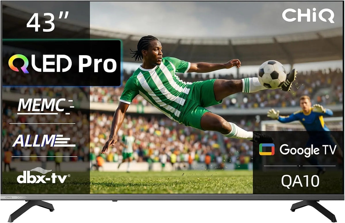 CHiQ 43QA10 HDR10, 43 tommer (108 cm) 4K UHD QLED Smart Google TV, DLG 120Hz (Software, Sort, 108 cm, 4K, QLED, 120Hz
