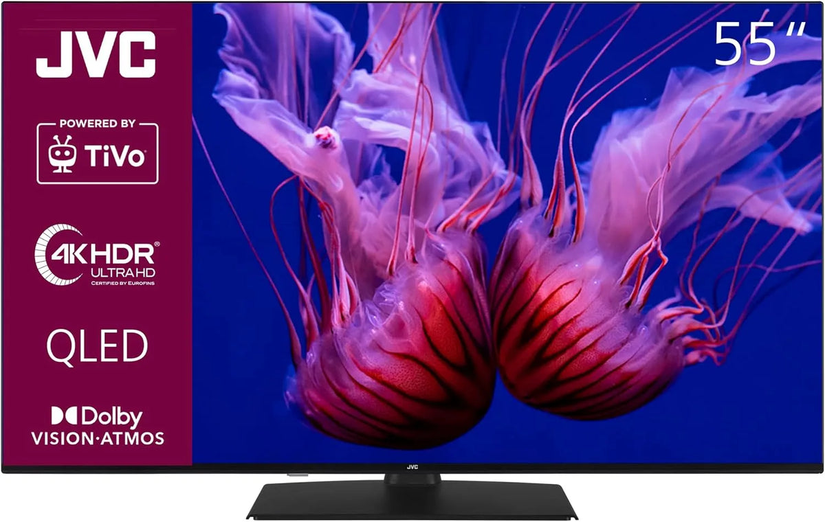 JVC LT-55VUQ3455, Bærbare TV'er, QLED TV 55 tommer Smart TV drevet af TiVo (4K UHD, HDR Dolby Vision, Dolby Atmos, Sort, 55V, QLED, 4K