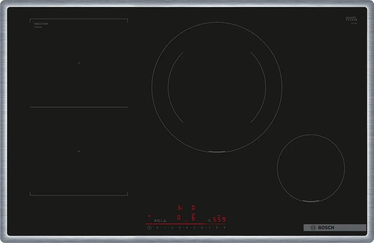 Bosch PVS845HB1E, Kogeplader, Series 6 Smart induktionsspole (autarkic), 80 cm bred, kombination af to, Sort, 80 cm, 28 cm, 29 cm