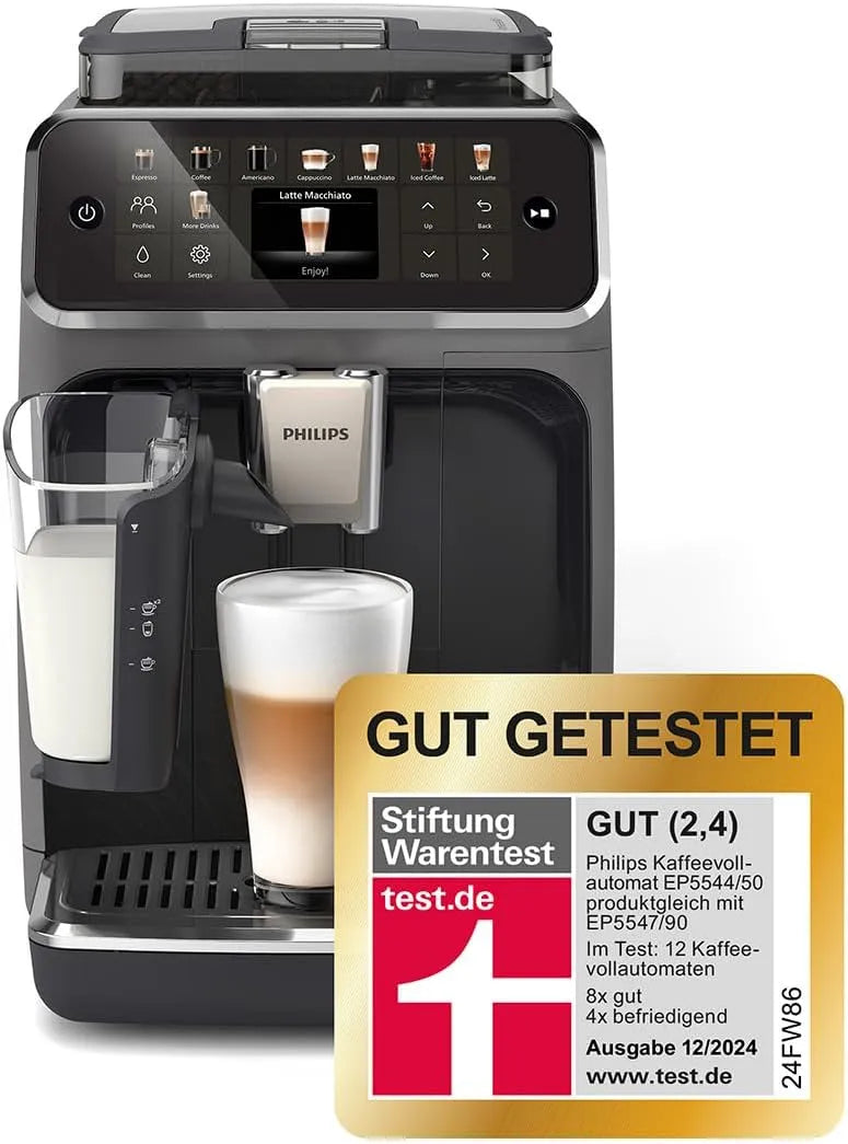 PHILIPS, Fuldautomatiske kaffemaskiner, 5500 serie kaffemaskine, LatteGo, mørkegrå, Sort / sølv, 20 v, 4V, 5L