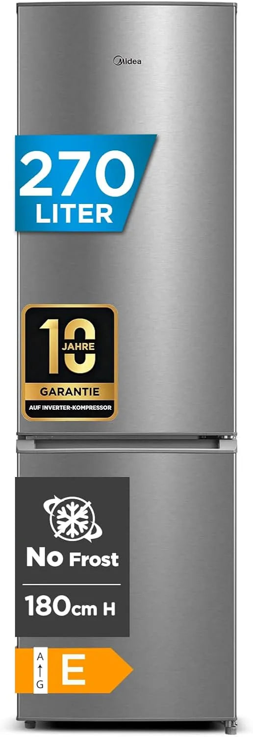 Midea, Køle-/fryseskabe, Foran 270L Køleskab med fryseanlæg frost, 180cm, All- Around Cooling, Hvid, 270L