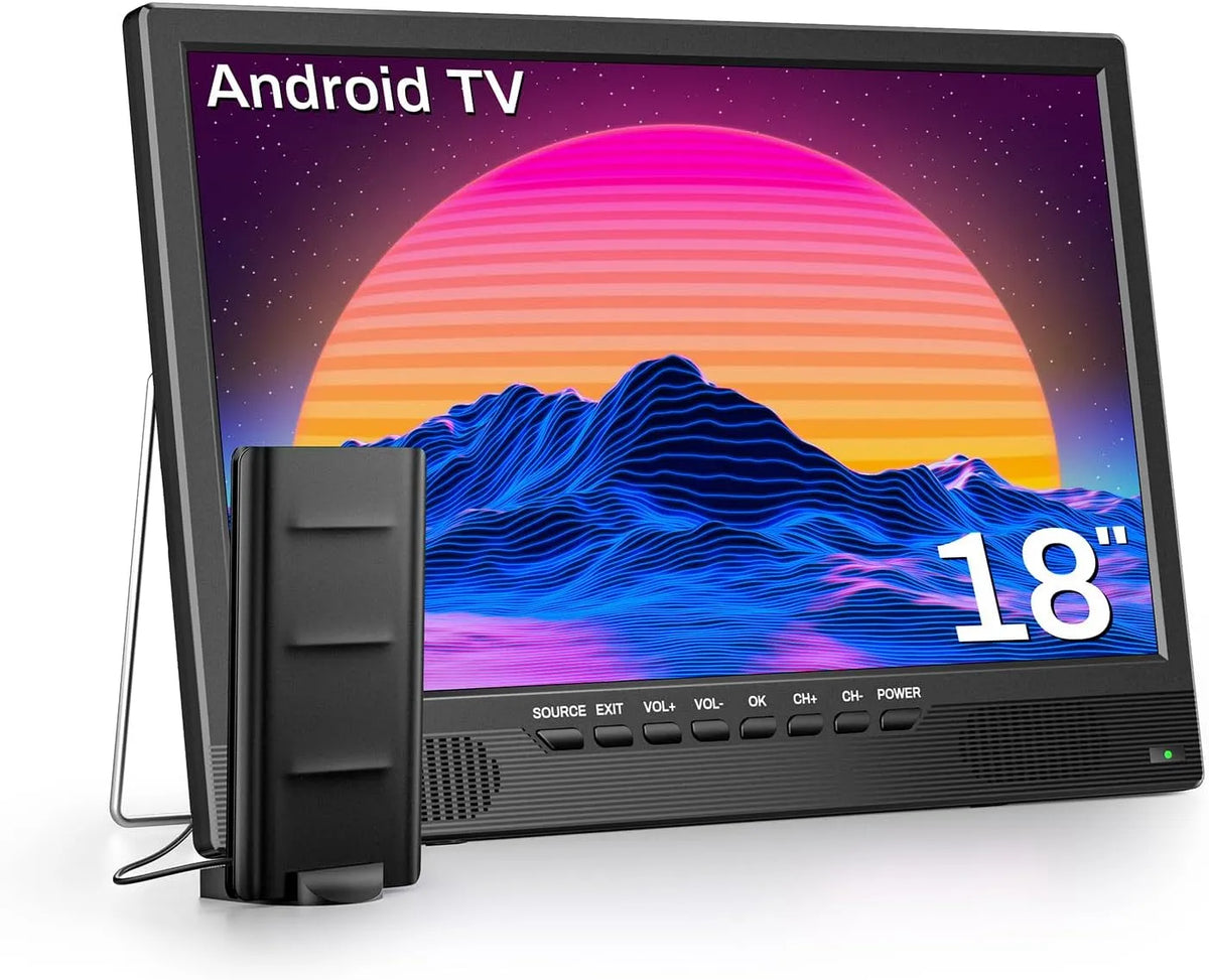 DESOBRY 18-tommer, Bærbare TV'er, Smart TV Android, Lille TV, Sort, 12V