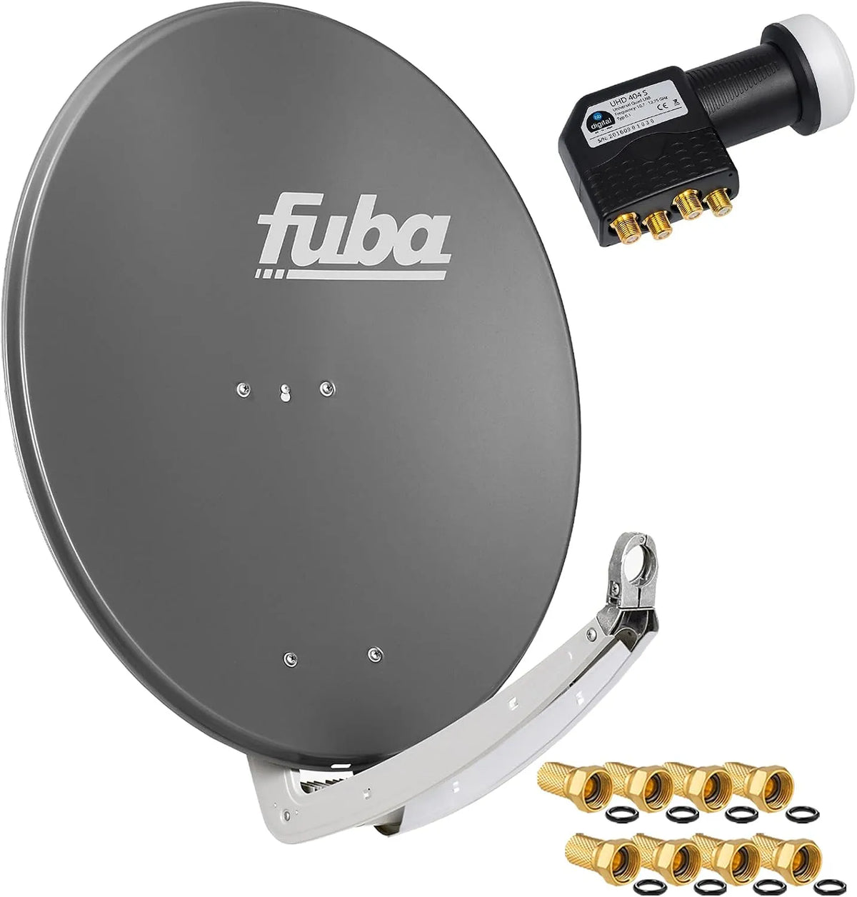 HB-DIGITAL DAA780A, Komplet satellitudstyr, FUBA 4 deltager Digital SAT system antracite + høj kvalitet quad LNB + 8 Forgyldt, anthracit, 78cm