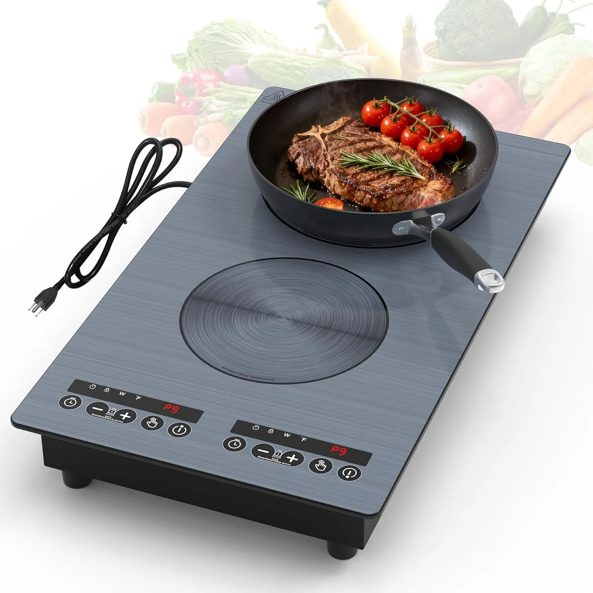 VBGK, Kogeplader 2 kogeplader, 220 V 3000 W dobbelt brænder kogeplade med LED touch, Sort, 220 V, 3000 W, 1800 W, 1200 W