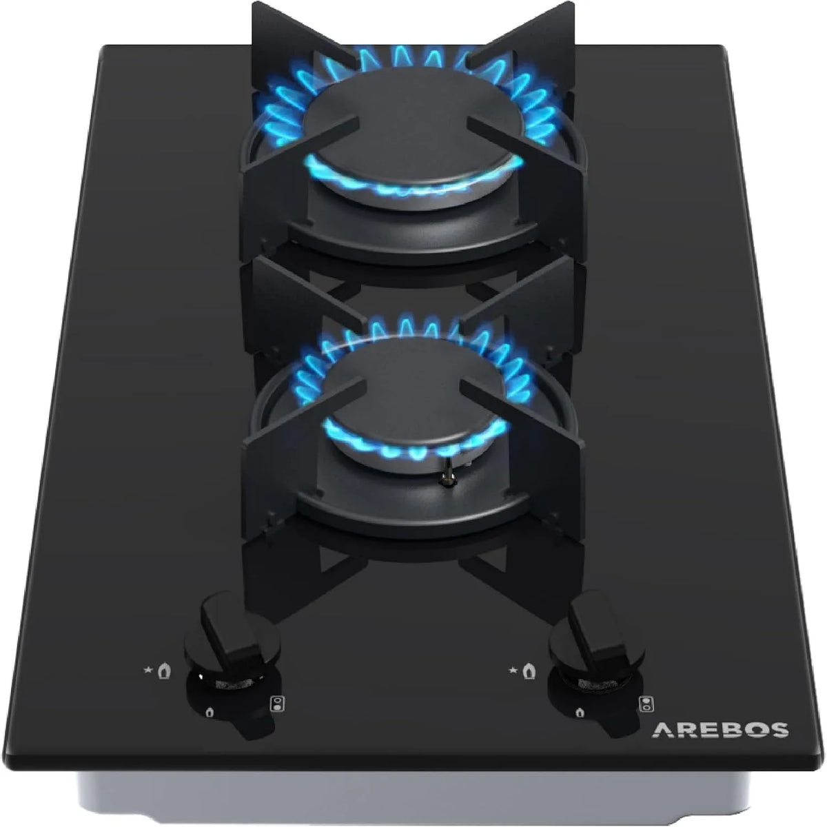 Arebos, Kogeplader, Gas Kochfeld 30cm 2 brændere, Sort, 30cm, 2400W, 1800W