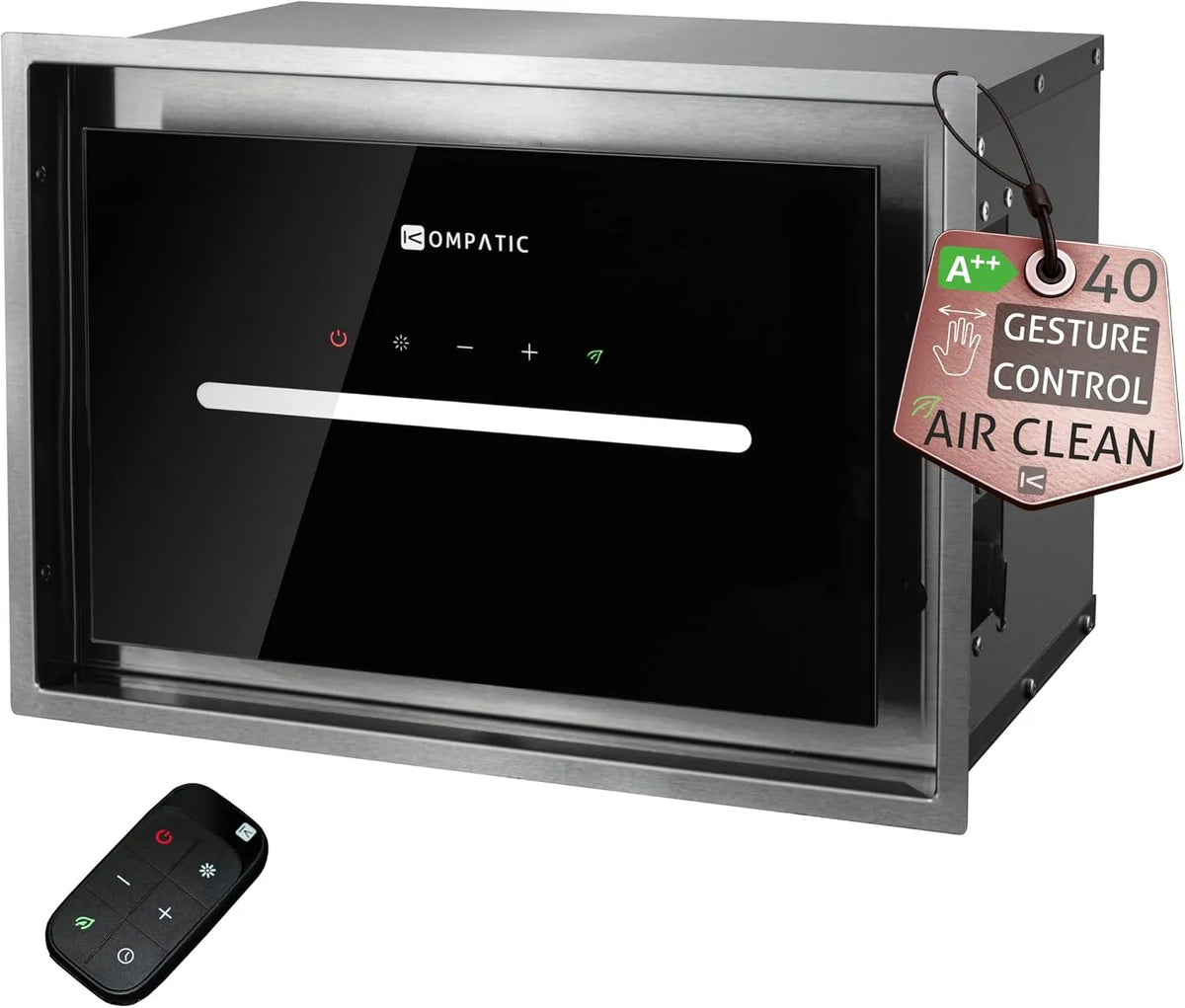 KOMPATIC KPHN40BIS, Væghængte emhætter, HANA 40 installationsområde hætte, A + +, 40 cm, 450 m3 / h, gestus kontrol, Sort / sølv, 60 dB