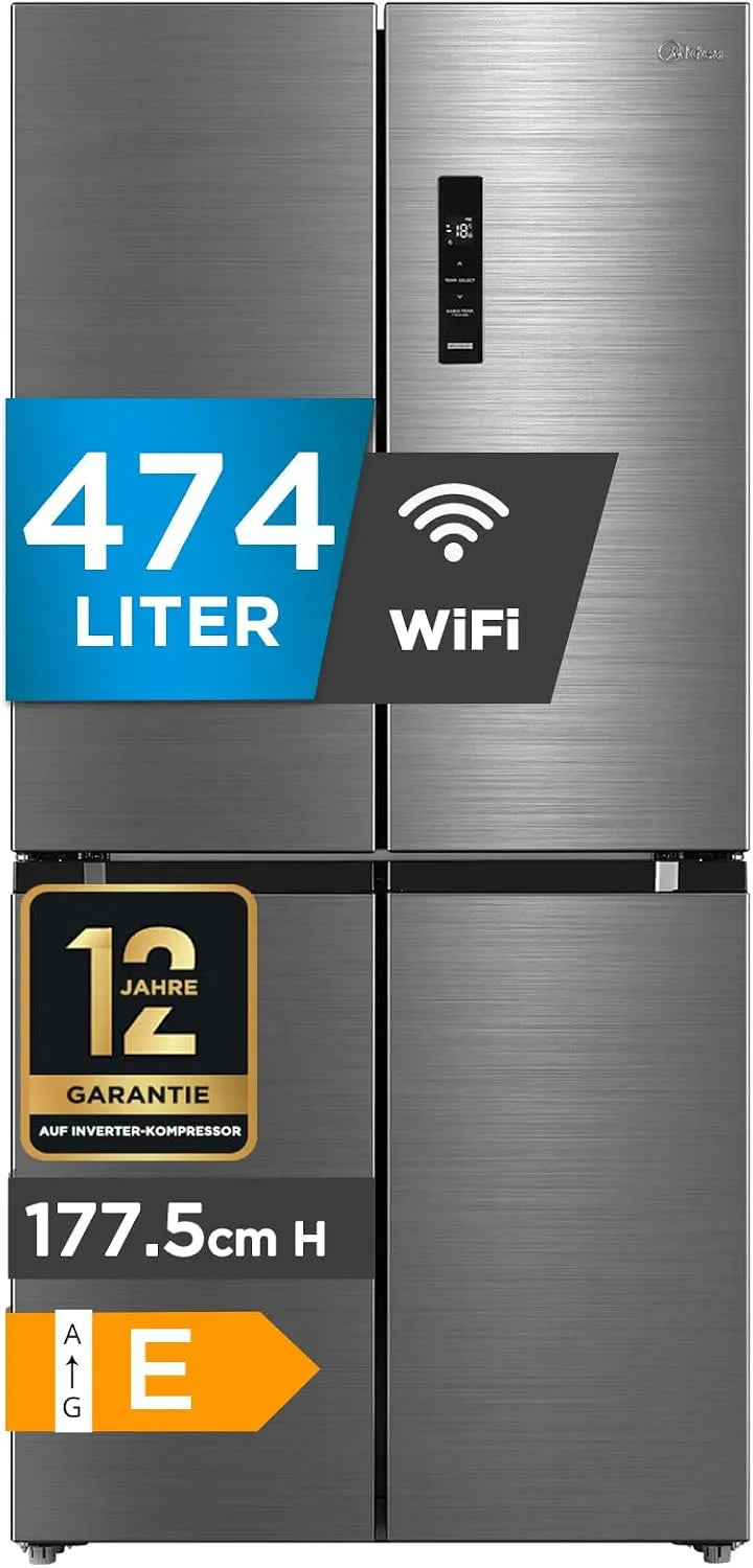 Midea MDRF632FIE46, Køle-/fryseskabe, Multi- Dørkøler- Fryser, 474 L, NoFrost, Hvid, 295 kW, 65, 3 cm
