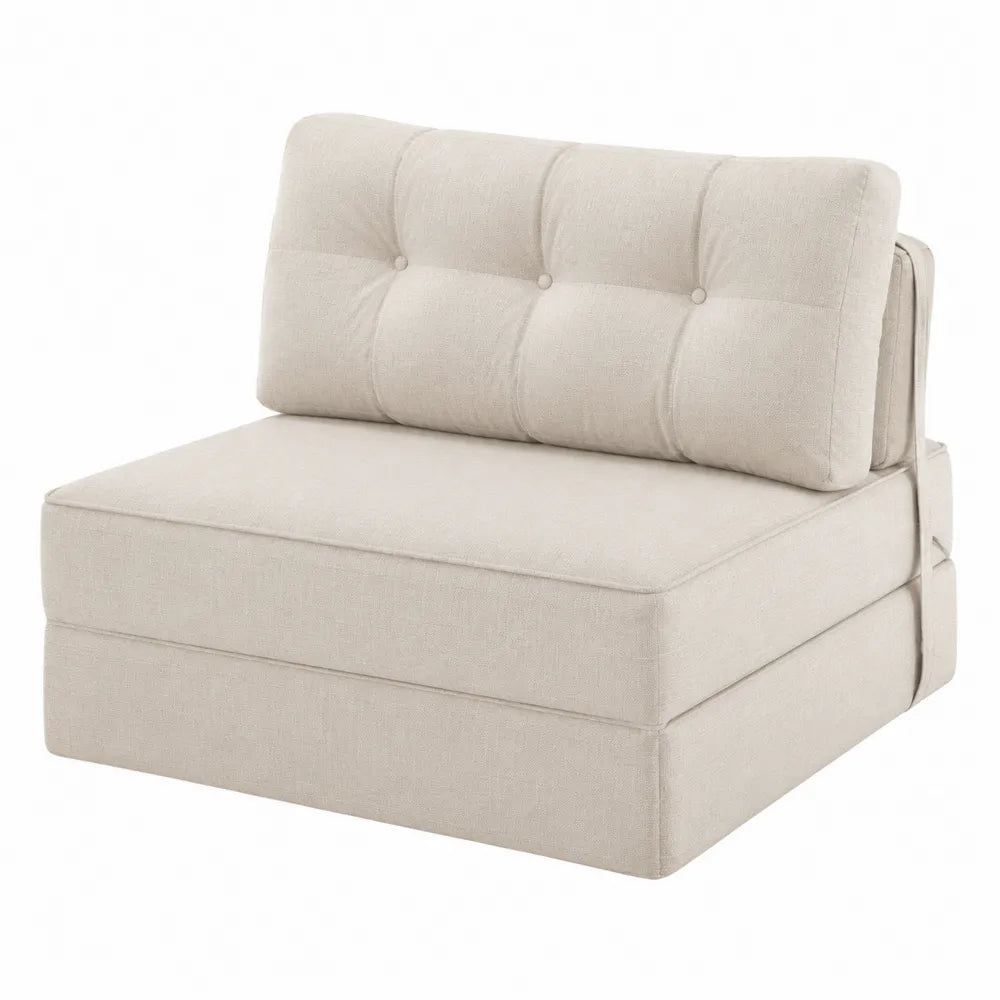 Sillón cama individual beige con tela de poliéster y madera maciza 80 cm