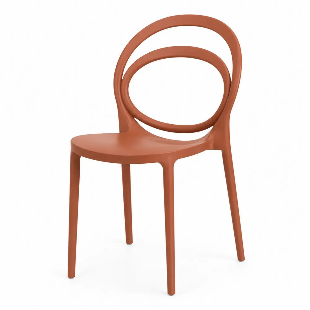 Silla de plástico polipropileno color terracota con respaldo ovalado