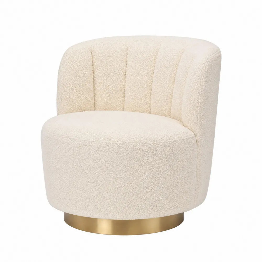 Silla giratoria en tela bouclé beige con base dorada