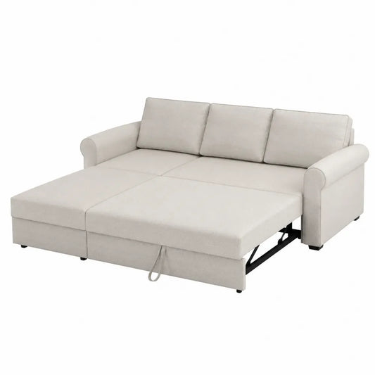 Sofá cama de 3 plazas de tela beige