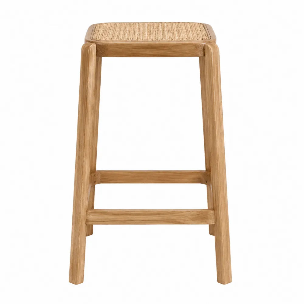 Taburete de roble y ratán 60 cm