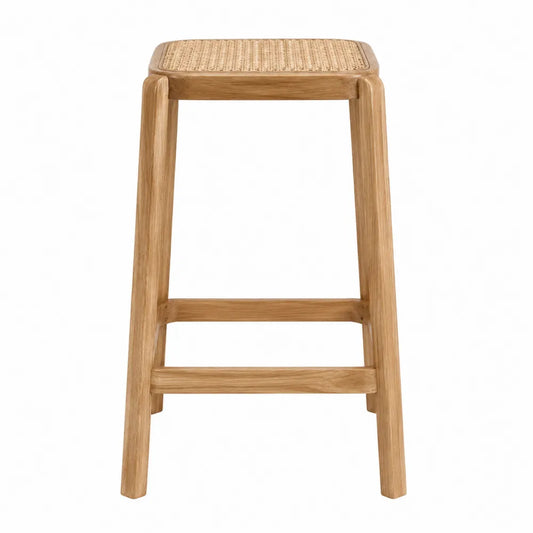 Taburete de roble y ratán 60 cm