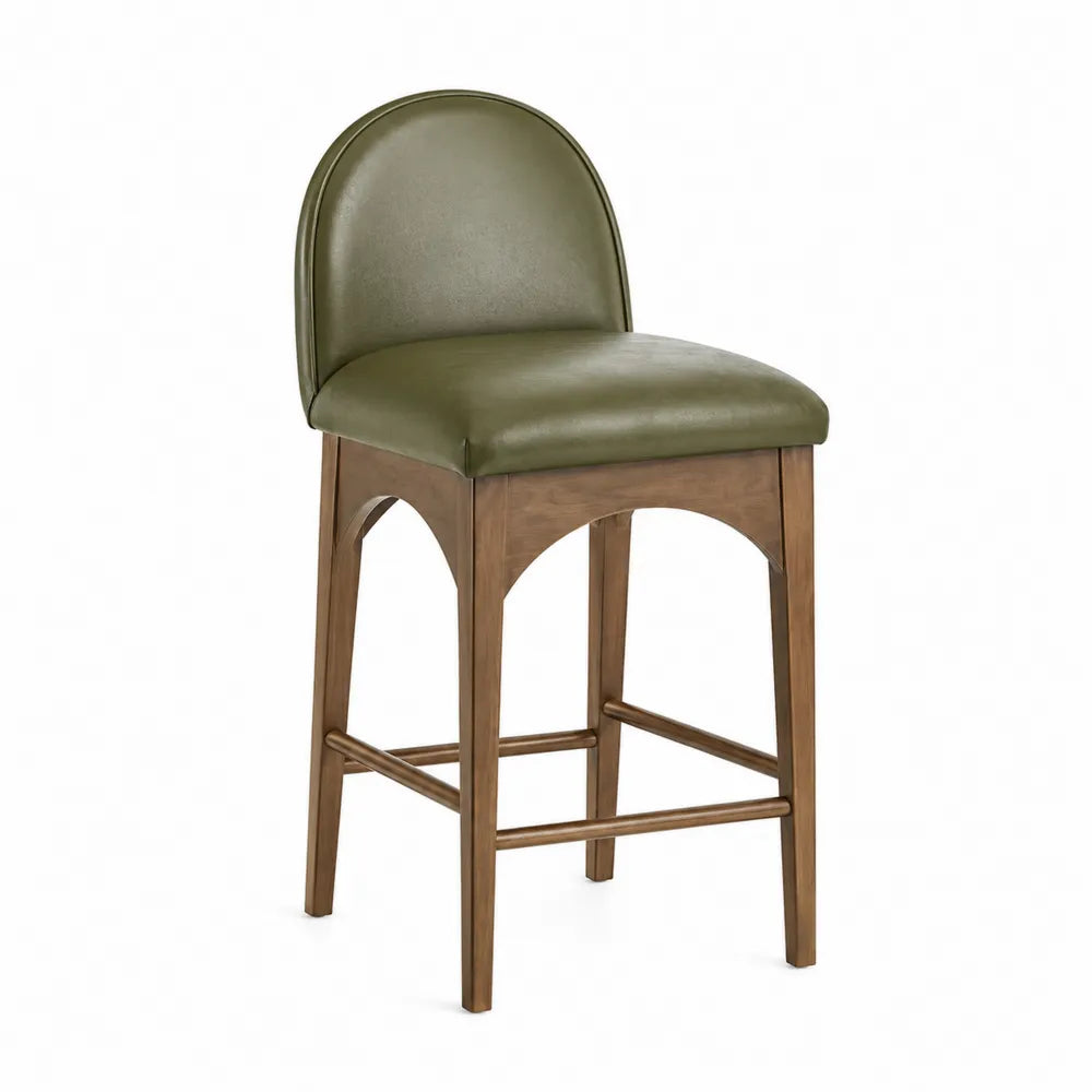 Taburete de barra con respaldo curvo de cuero sintético y madera 105cm