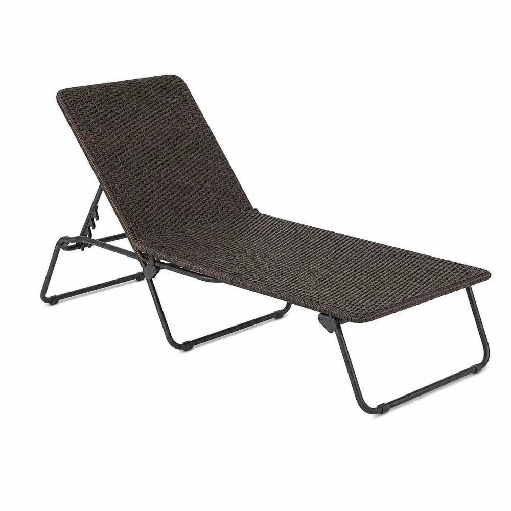 Tumbona ajustable de ratán sintético y acero marrón 195x65x32 cm
