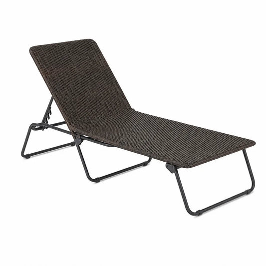 Tumbona ajustable de ratán sintético y acero marrón 195x65x32 cm