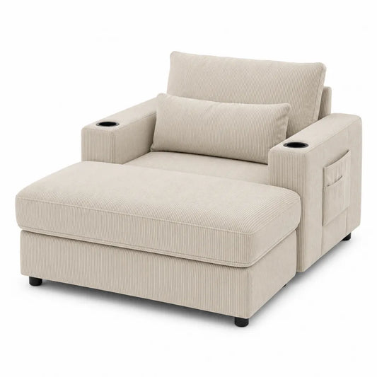 Sofá chaise longue beige con portavasos 150 cm