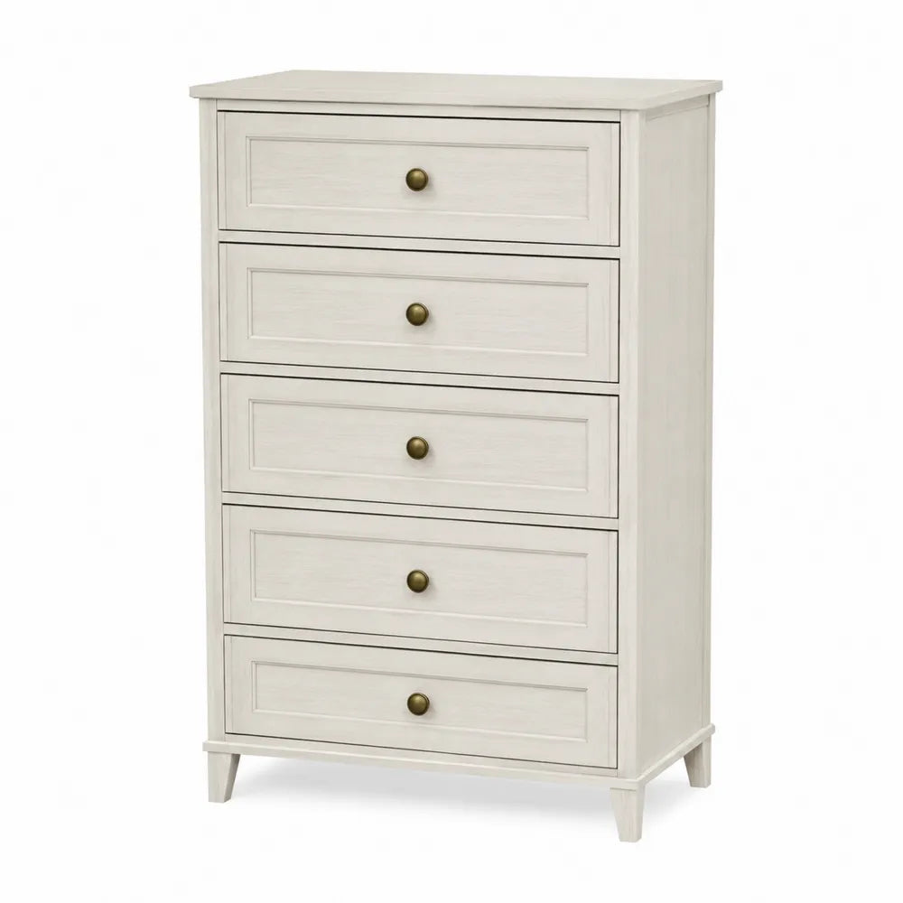 Cómoda de Madera con 5 Cajones y Tiradores Metálicos Blanco