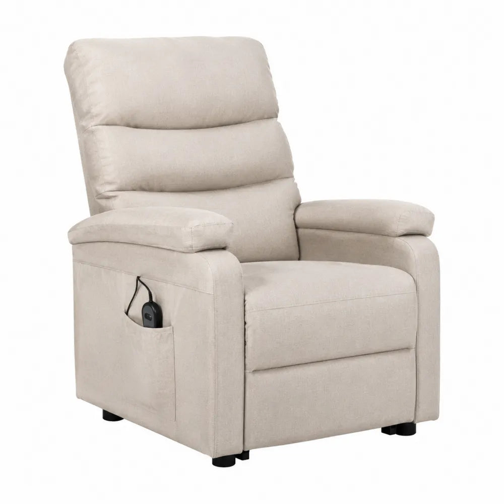 Sillón reclinable beige de tela de poliéster con función eléctrica