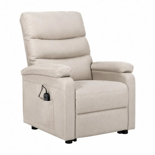 Sillón reclinable beige de tela de poliéster con función eléctrica