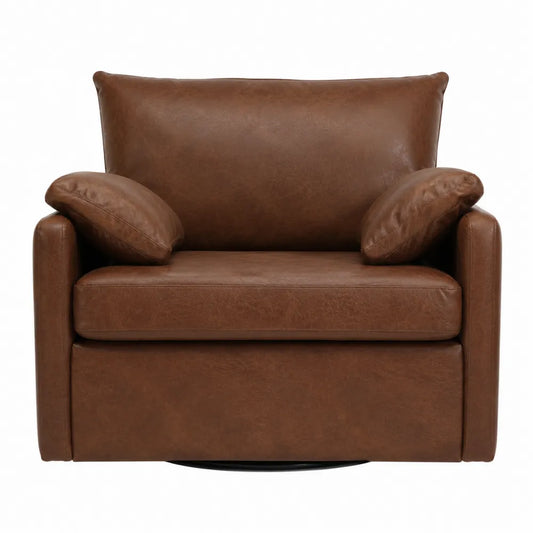 Sillón de piel sintética marrón con cojines, 140x90x95 cm