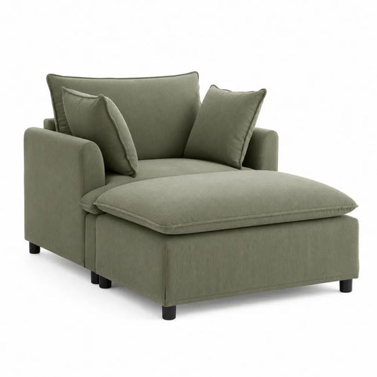 Sofá chaise longue de poliéster verde con cojines
