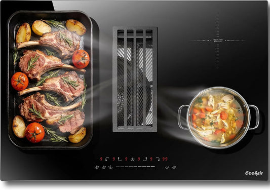 Cooksir, Kogeplader, Induktionsspole 4 plader med kanal, installation 77 CM kogeplade, Sort, 77 CM, 6400W, 755X495mm