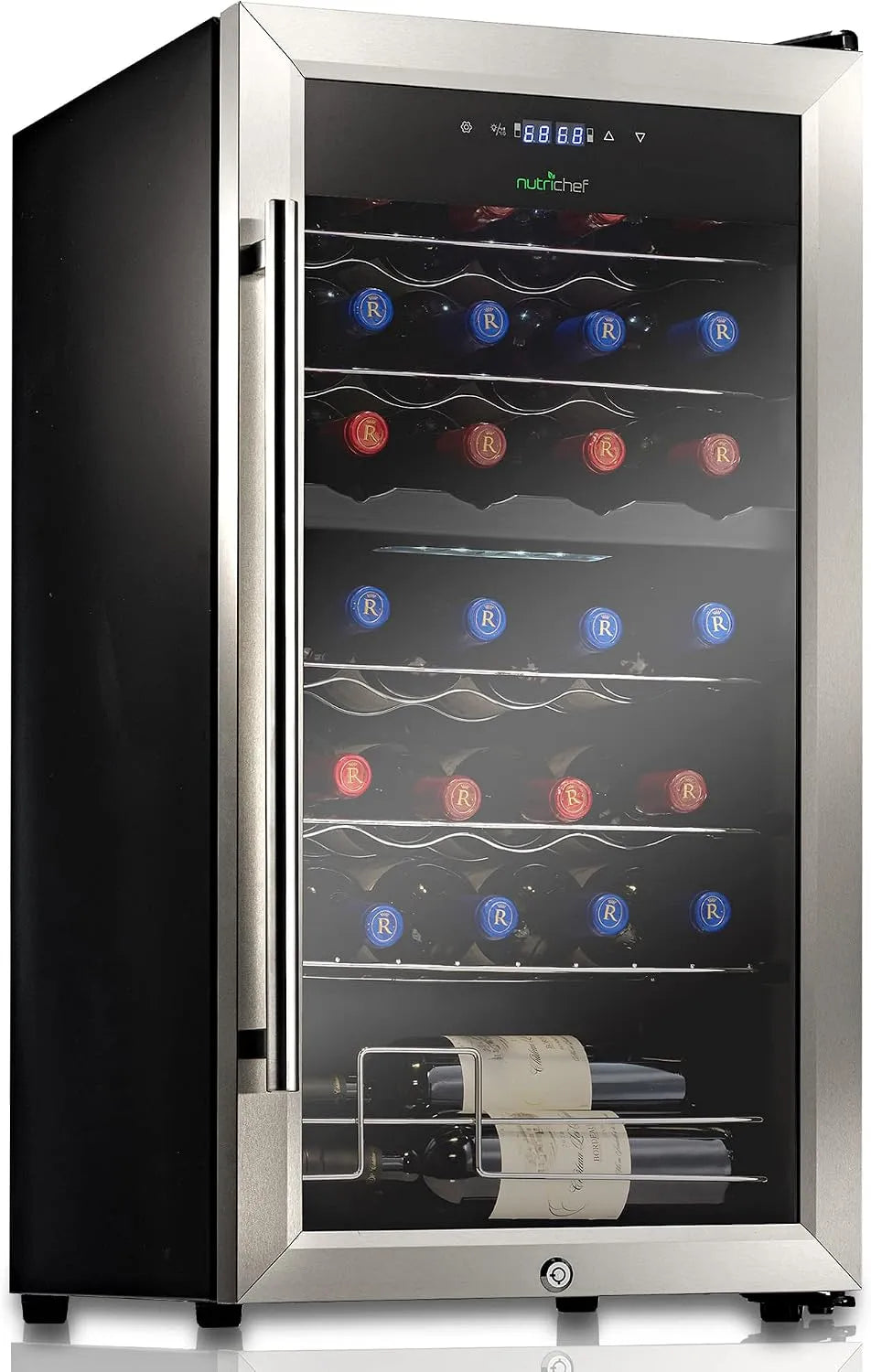 NutriChef, Store husholdningsapparater, Kokken vin køleskab, 28 flasker og 74, 4 liter kapacitet, Sort, 74, 4 l