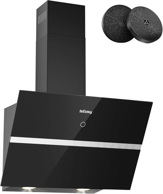 IsEasy, Væghængte emhætter, 58dB område hætte 60 cm, område hætte cirkulerende luft 60 cm med 578 m3 / h, Sort, 58dB, 60 cm, 1, 5 W, 11, 8 kW