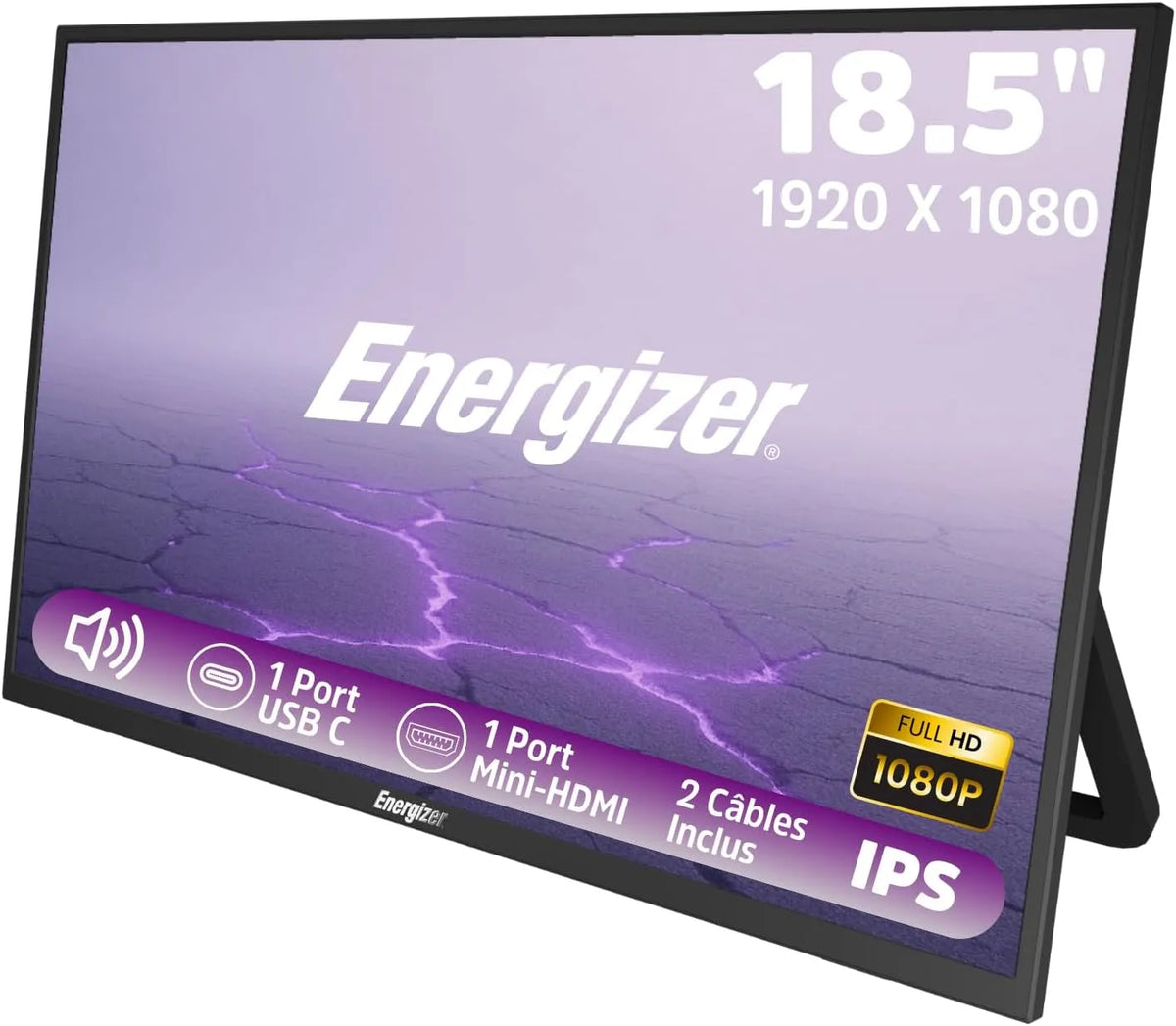Energizer 5/TV PC/MacBook/Xbox/PS4, Skærme, 18, 5 tommer LCD IPS Fuld HD (1920 x 1080) 100 Hz USB- C porte + Mini HDMI med, Sort, 1920 x 1080
