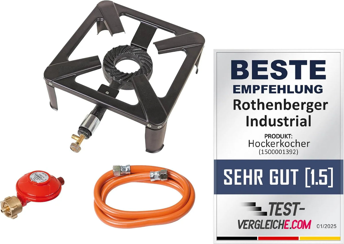 Rothenberger, Udendørs køkkener, Industrial Taol Cooker inkl. 1, 5 m Gas Tube & Constant Controller til Camping og, Sort, 7, 5 kW, 50 kg, 542 g