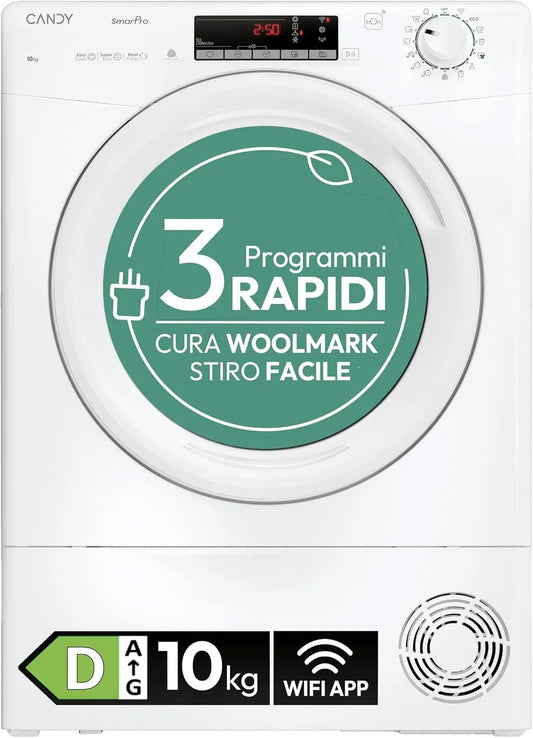 CANDY EH10N2TE-S EH10N2TE, Varmepumpetørretumblere, Smart Pro Inverter CRO - S, tørretumbler 10 kg, varmepumpe, Smart Touch panel, Hvid, 10 kg